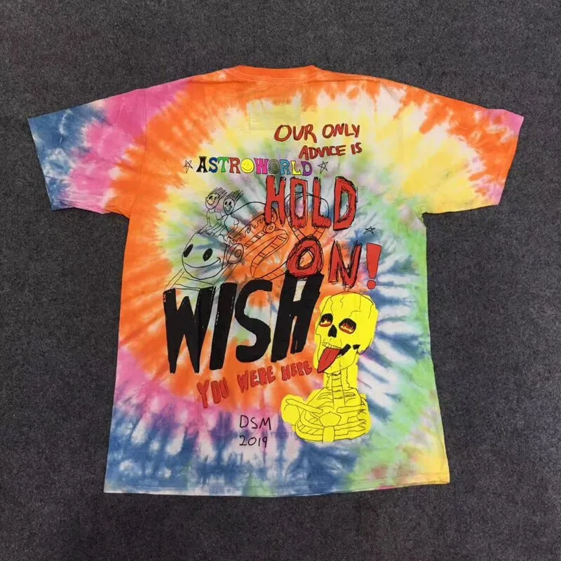 Ручная работа Трэвиса Скотта Astroworld фестиваль Run Tie Dye Tee T для мужчин и женщин 1:1