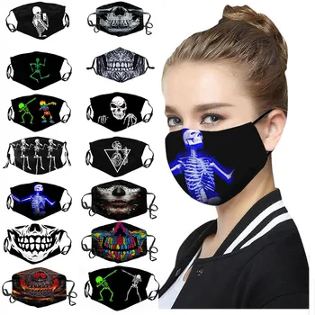 

Halloween Cotton Masks Adult Unisex Skull Facemasks Reusable Washable Mouth Mask 1pcs Adjustable Elastic Earrings Mascarilla
