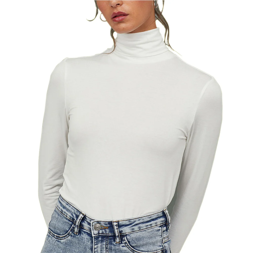 Turtleneck Long Sleeve T Shirt Women Black White Aesthetic Soft