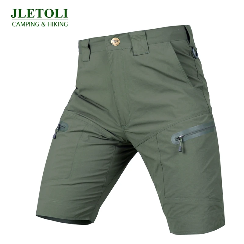 Green JLETOLI, летние мужские тактические шорты, дышащие походные шорты на молнии, быстросохнущие шорты для поездок, спорта на открытом воздухе - Цвет: Green