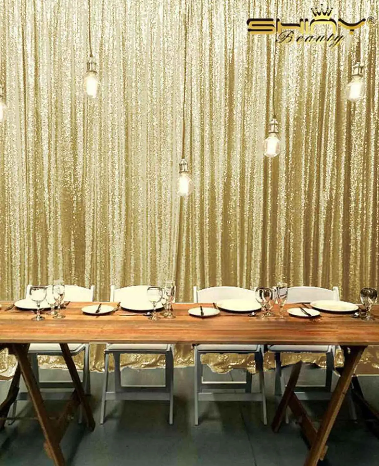 

Shinybauty 2FTX8FT 2 Panels Photo Backdrop Gold Sequin Backdrop Curtains Stage Background Wall Decoration For Party-M190820