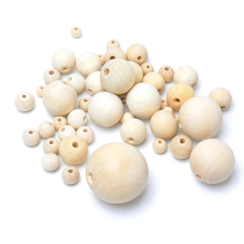 

Wood Spacer Bead Round handmade DIY Natural Color Ball Wooden Beads For Jewelry Making Pick Size 4-40mm