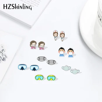 

2020 New Fashion Cartoon Nurse Doctor Masks Pattern Shrinky Dinks Earrings Sweet Ear Accessories epoxy