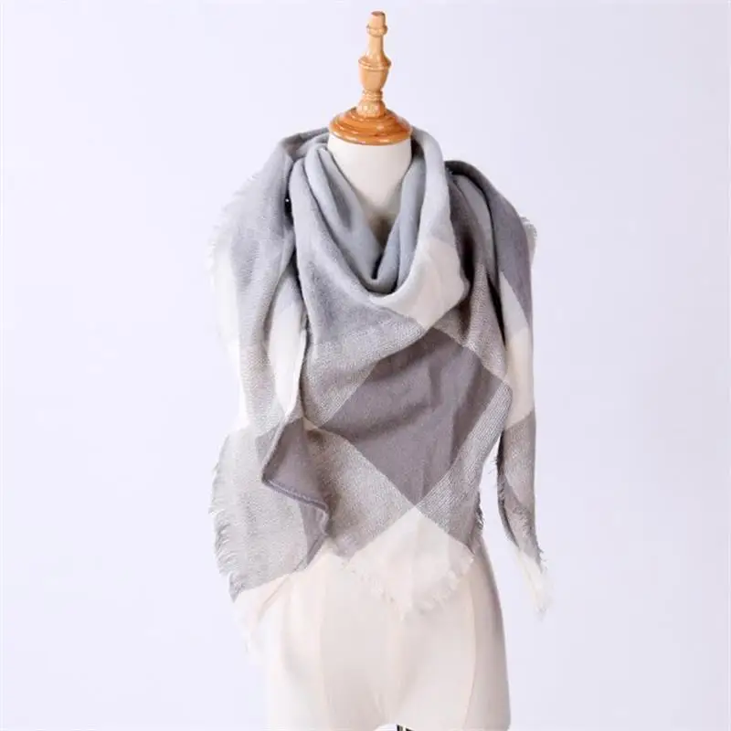 Женский зимний теплый шарф в клетку имитация кашемировый шаль роскошный