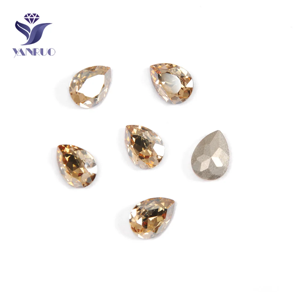 Yanruo, 4320, свисающие стеклянные стразы для рукоделия, камни, точка назад, алмазные каплевидные камни, кристаллы для одежды - Цвет: Golden Shadow