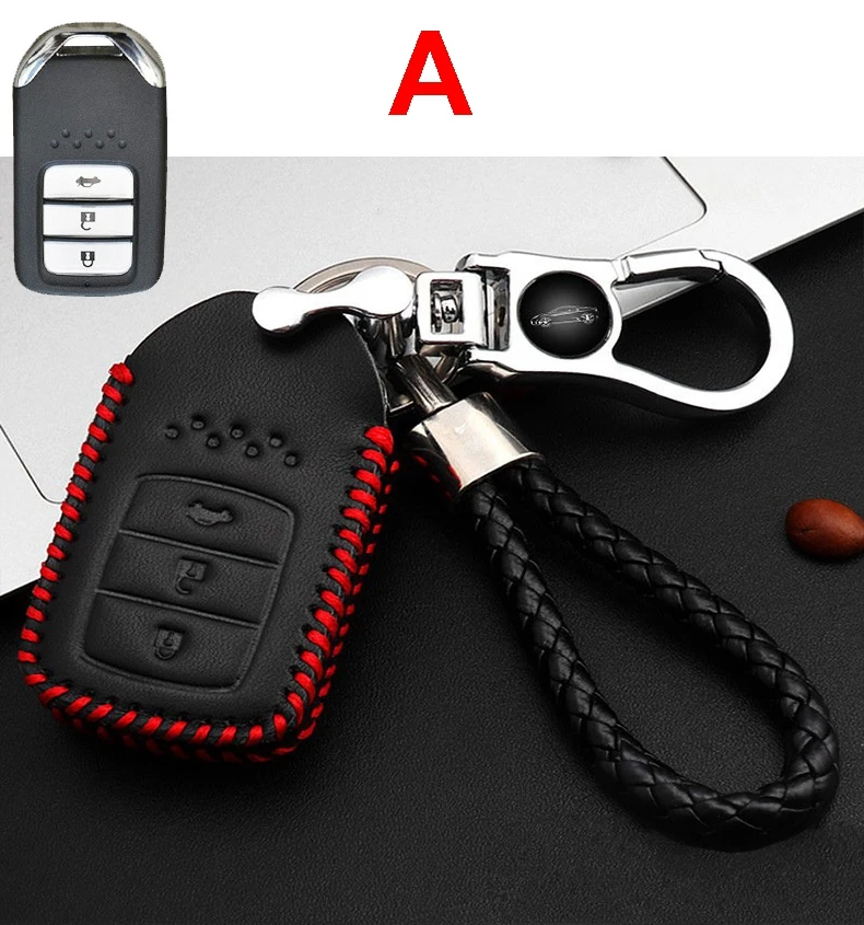 A Red Умный дистанционный брелок крышка оболочки Брелок Кожаный Автомобильный ключ чехол для Honda CRV Civic XRV Accord LingPai Binzhi Jade - Название цвета: A Red