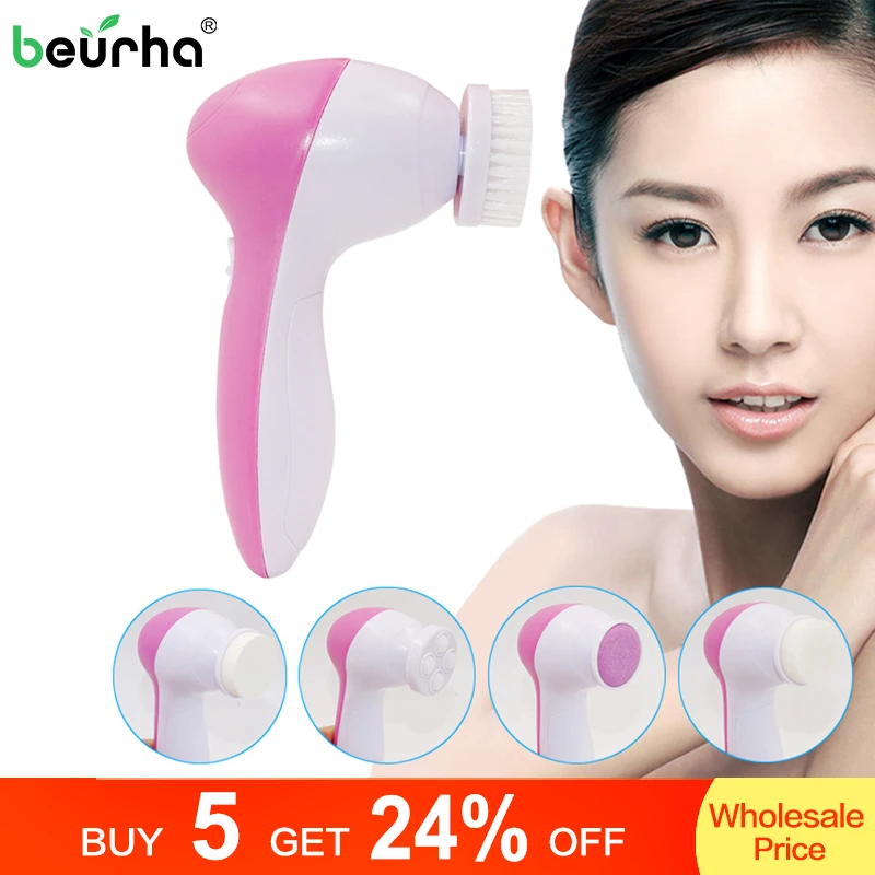 

5 in 1 Electric Body Face Wash Machine Facial Pore Cleaner Face Cleaning Massage Mini Skin Care Tool Beauty Massager Brush Set