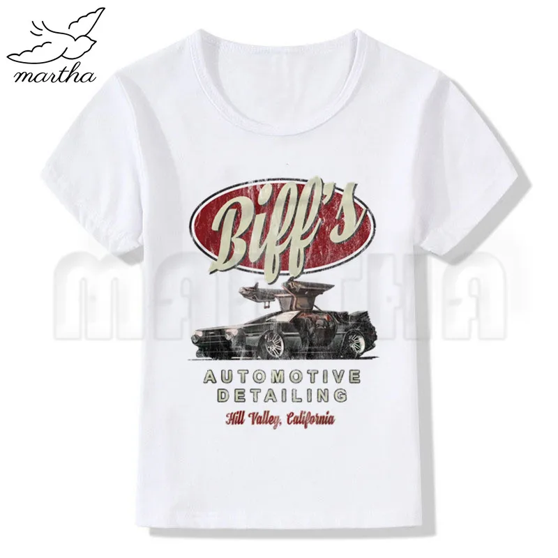 Back To The Future DMC футболка delorean для маленьких мальчиков футболка для мальчиков Модное платье с О-образным вырезом для детей короткий рукав, футболки с принтом для мальчиков, детская белая Костюмы