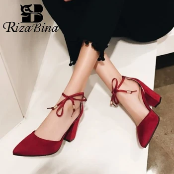 

RIZABINA Plus Size 30-48 Women High Heel Sandals Thick Heel Lace Up Women Summer Shoes Fashion Party Dance Woman Footwear