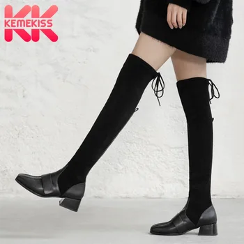 

KemeKiss Real Leather Women Over The Knee High Boots Fashion Party Club Shoes Women Casual Warm Fur Female Footwear Size 33-40