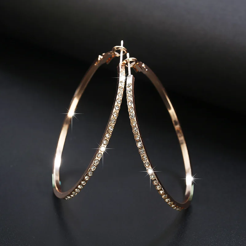 

2019 Top Popular Earrings With Rhinestone Circle Earrings Simple Earrings Big Circle Gold Color Hoop Earrings For Women