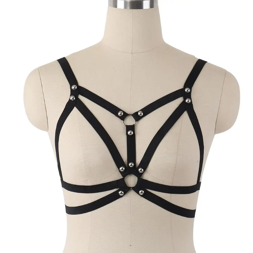 Punk Rivet Body Harness Belt Open Chest Bra Goth Belt Women Sexy Lingerie Adjustable Bondage Harness Black Cage Bra