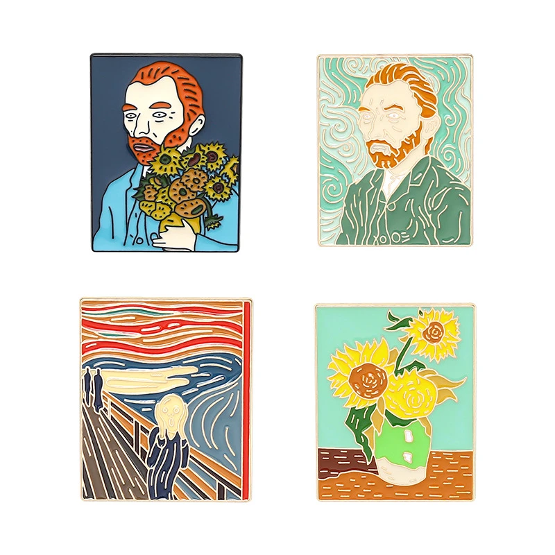 Oil Painting Scream Sunflower Van Gogh Cartoon Brooch Pins Enamel Metal  Badges Lapel Pin Brooches Fashion Jewelry Accessories - Brooches -  AliExpress