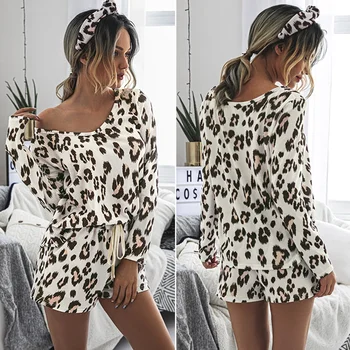 

Leopard Print Loungewear Women Two Piece Outfits Floral Loungewear Set Female Long Sleeve Short Sets