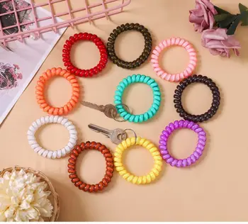 

5Pcs Mixed Wrist Coil Keychains Stretch Wristband Key Ring For Gym Pool ID Badge X4YA