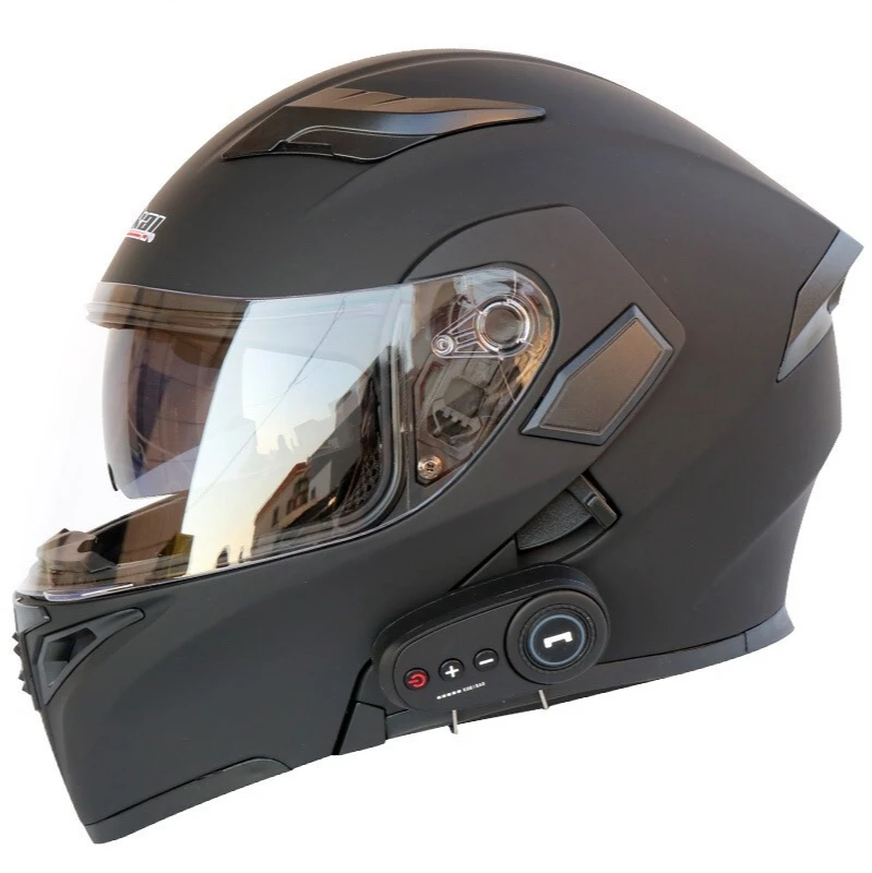 Casco de motocicleta con auriculares bluetooth integrado, casco de media  cara, cara completa, antivaho, hombres y mujeres - AliExpress