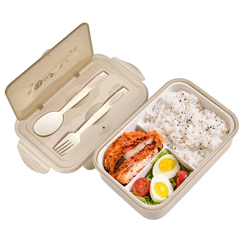 

Plastic Three Compartments Lunch Box Microwave Heating Dinnerware Lunchbox With Spoon Fork