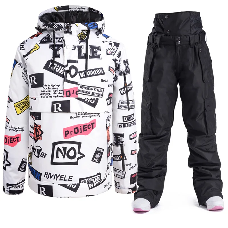 New Winter Warm Ski Hoodie Set Men Women Couple Ski Suit Windproof