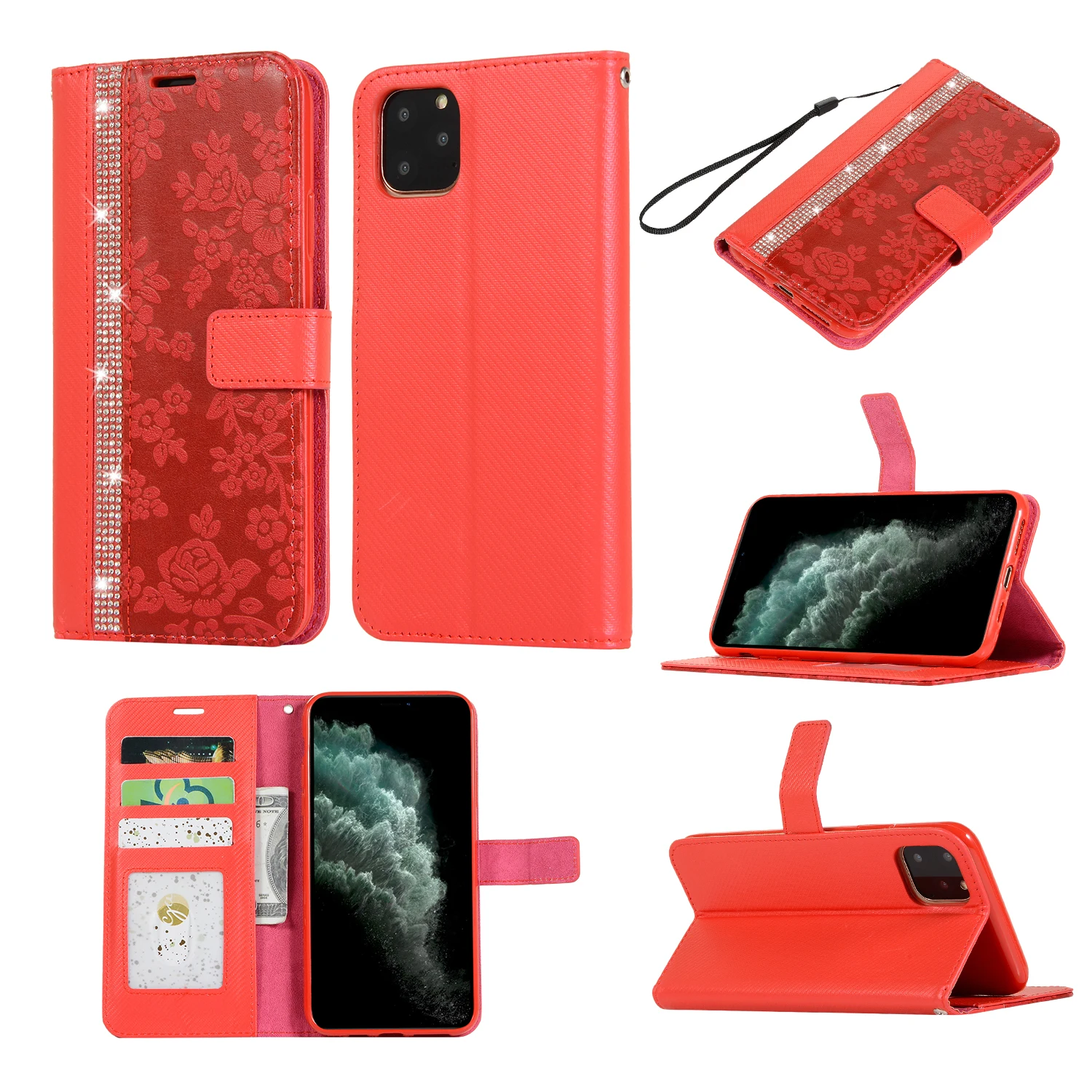 Кожаный чехол для Apple iPhone 11 Pro Xs Max XR X 8 7 6s 6 Plus Чехол-книжка с блестками и цветами для iPhone 11 Pro Max 5 S 5 SE