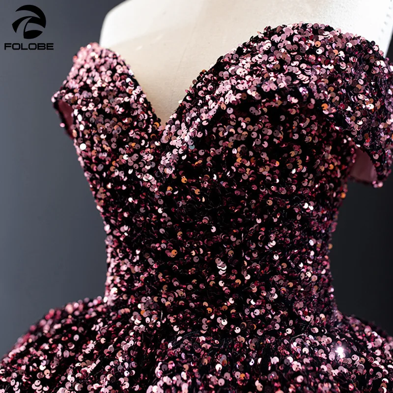 Sequin Quinceanera Dress for 15-Year-Olds, Off Shoulder V-Neck Ball Gown, Floor-Length Sweet 16 Prom Party Dress image 4
