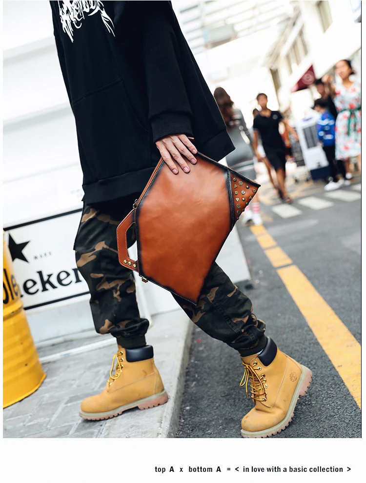 Sacoche Cuir Homme Luxury Envelope Leather Pouch Mens Hand Bag Street  Fashion Rivet Clutch Bag Retro Large Purse Bolsa Movil 클러치 - AliExpress