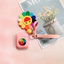 Для Apple Airpods 1/2 модницы Мураками Takashi Kaikai Kiki Sun цвета радуги подвесной ремешок силиконовый наушник чехол