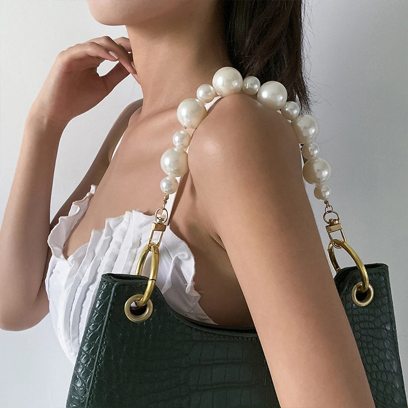 Clutch Minaudiere Purse Handles Strap 12.7 0.78 Large Elegant Bead Pearl Handbag Chain Charms Accessory for Women Handbag Sturdy Pearl Purse Handles Replacement Gold 