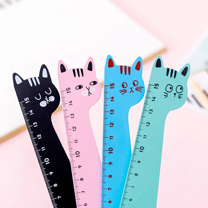 School Wooden Ruler Cute Cat Student Painting Drawing Stationery Rule Tools G 