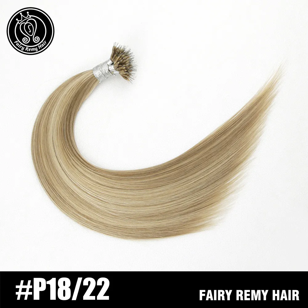 P18-22 Сказочные волосы remy 1"-22" Remy микро бусы человеческие волосы для наращивания цвет пианино#18/22 кератин нано-Кольца для волос для наращивания человеческих волос - Цвет: P18-22