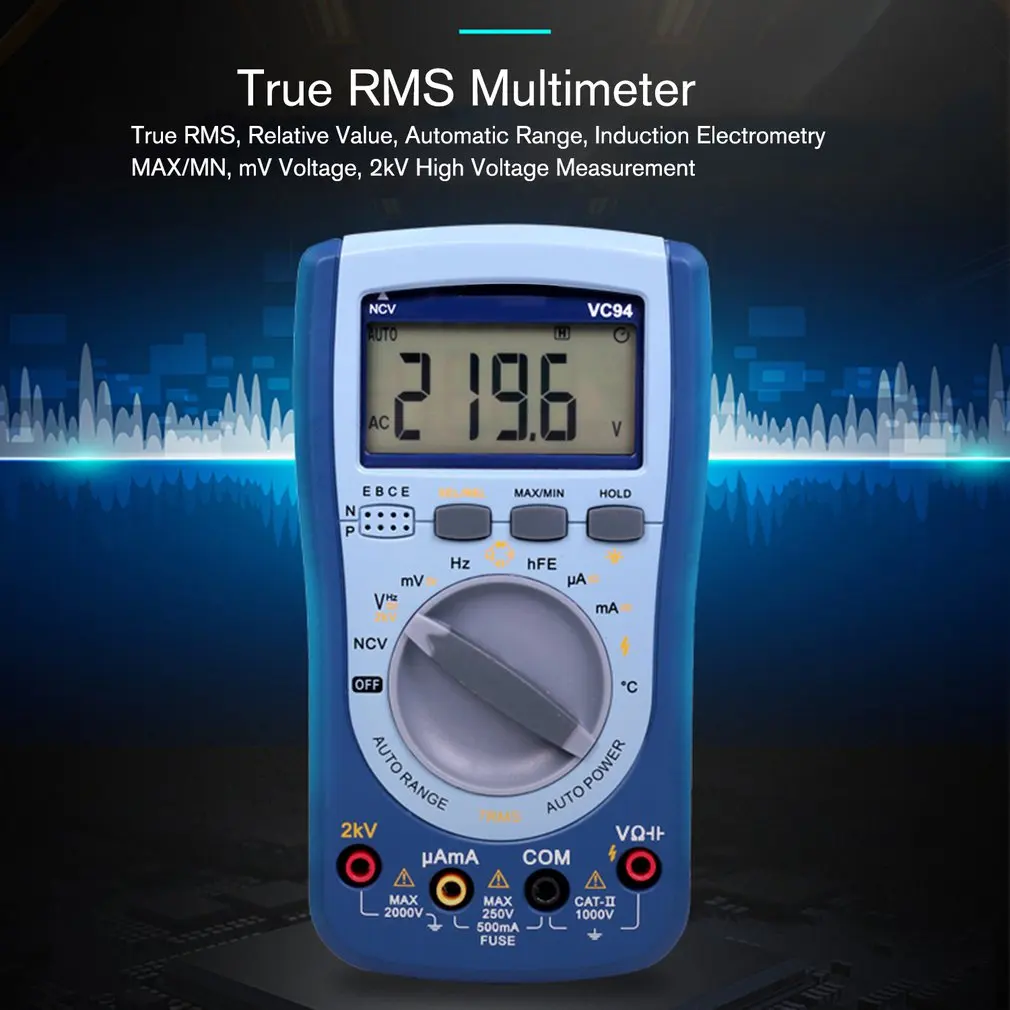Digital Multimeter DC/AC Current Voltage T-RMS Auto Range NCV/Capacitor/ Frequency/Triode/ Diode/Temperature Tester VC94 Sale