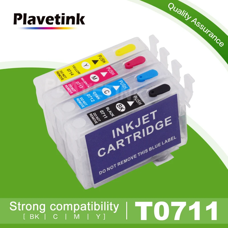 Plavetink 4 цвета T0711 Refillable патрон чернил для принтера Epson Stylus SX400 SX405 SX410 SX215 SX218 принтер