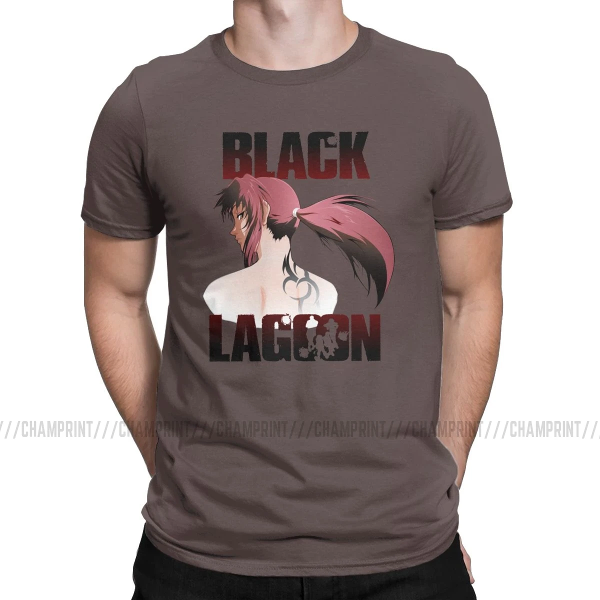 Black Lagoon Revy аниме футболка для мужчин винтажные хлопковые футболки с круглым вырезом футболки с коротким рукавом Новое поступление одежда - Цвет: Коричневый