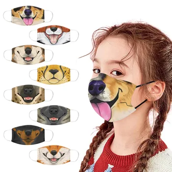 

7PCS Funny 3D Printed Animal Cartoon Face Fabric Mask Halloween Party Mask for Kids Reusable Washable Mouth Face Mask Filter
