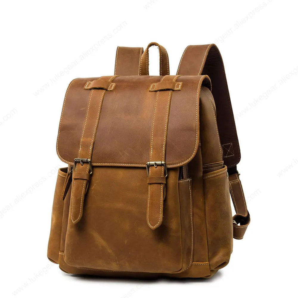 Genuine Leather Backpack Women Vintage Style Backbags Big Capacity Real Material School Bags for Teenager