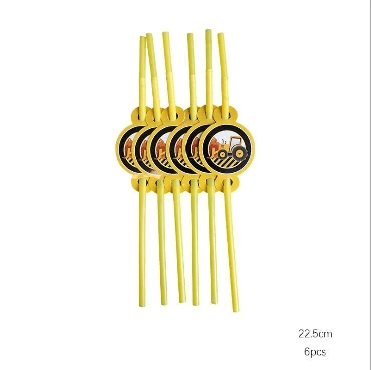 6pcs Straws 1 комплект строительный трактор воздушные шары на день рождения баннеры торт Топпер экскаватор автомобиль Беби Шауэр детский день рождения партии поставки - Цвет: 6pcs Straws