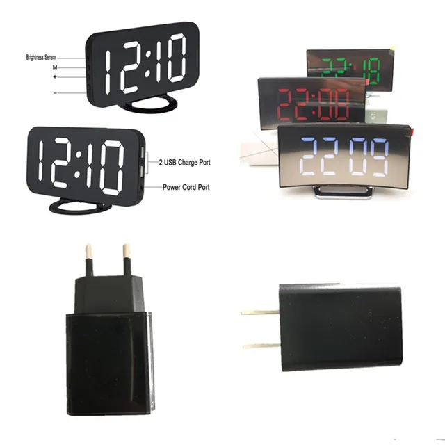 $US $13.62  Digital LED Alarm Clock with EU Plug Snooze Display Time Night Led Table Desk Alarm Mirror Clock 2 