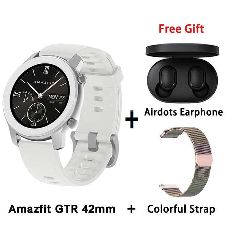 [Глобальная версия] AMAZFIT GTR умные часы 42 мм 5 АТМ водонепроницаемые gps ГЛОНАСС Bluetooth монитор сердечного ритма умные часы - Цвет: W add colorful strap