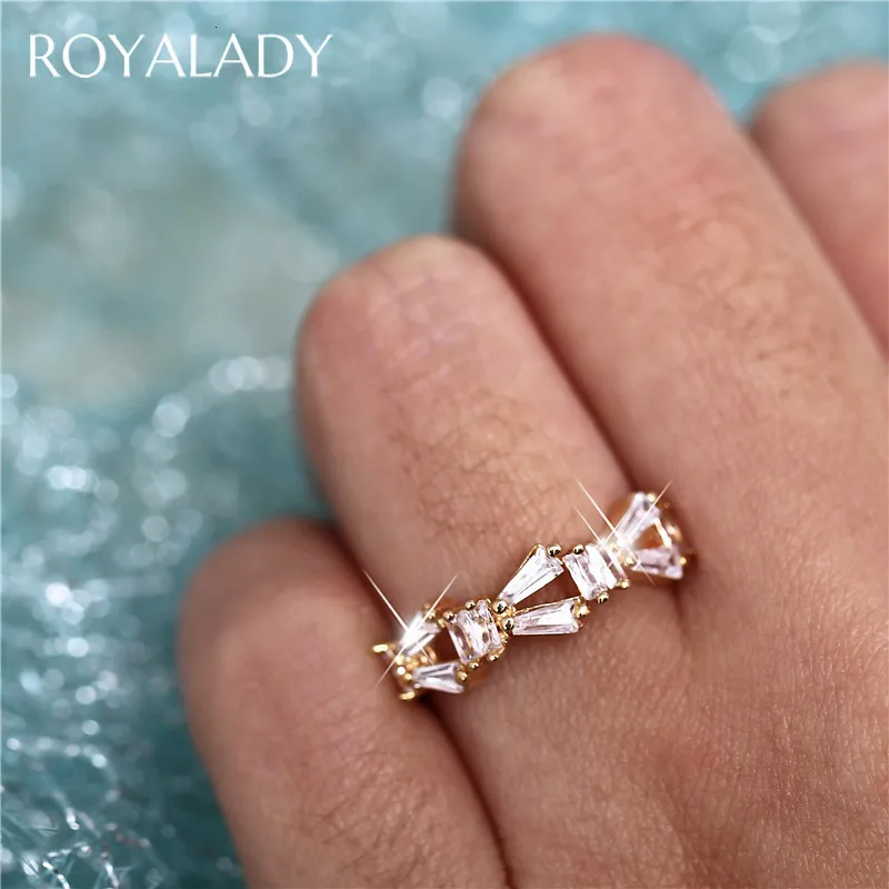 Trendy Simple Design Clear Crystal Finger Rings For Women Gold Color Cubic Zircon Open Adjustable Ring Female Wedding Jewelry | Украшения и