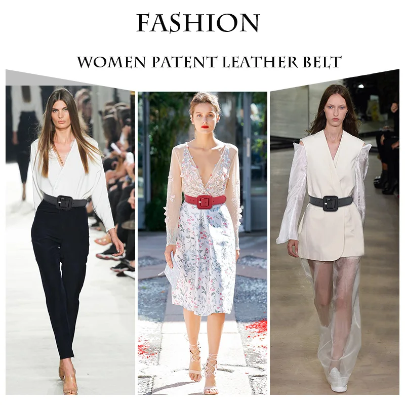 Яркий кожаный пояс для женщин, широкие пояса, роскошная лента, Женская булавка, квадратная пряжка, черный пояс, красный пояс