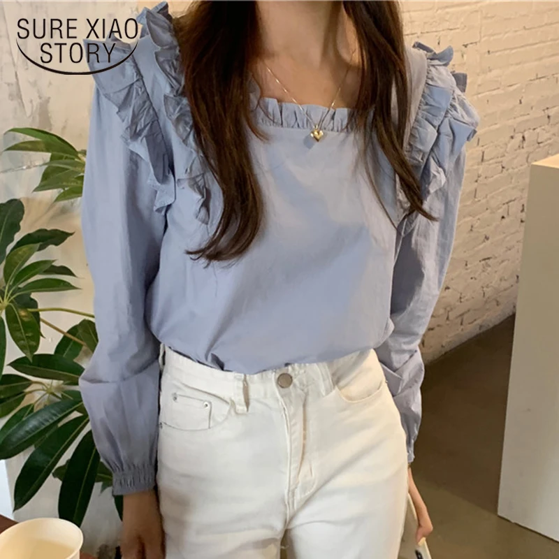 

Autumn Long Sleeve Ruffles Vintage Shirt Women Sweet Pleated White Blouse Women 2021 Casual Pullover Women Blouses Blusas 11668