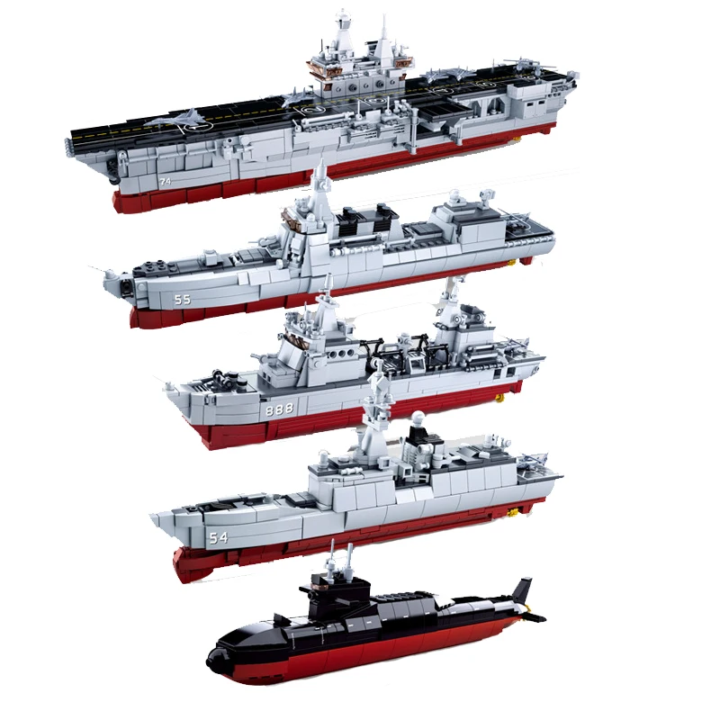 

Sluban Navy Battle Ship Aircrafted Carrier ruiser Military Submarine Naval Destroyer Warship Model Building Block Toys For Kids