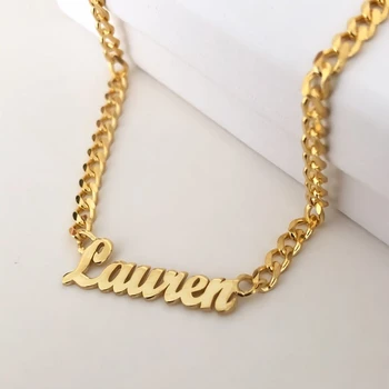 

Customize Cuban Chain Name Necklace Pendant Jewelry Personalized Stainless Steel Nameplate Choker Necklaces For Women Men Gifts