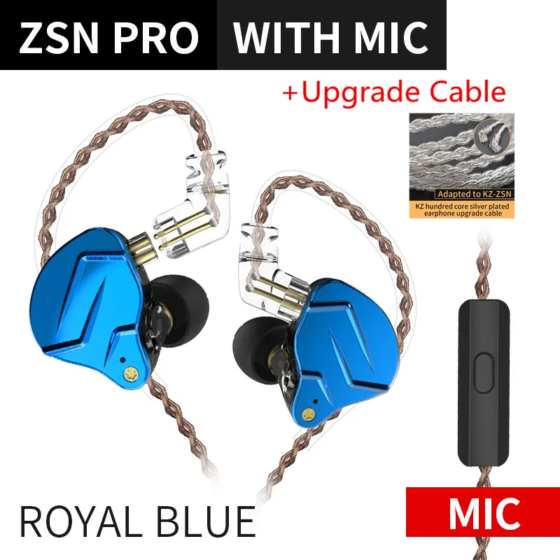 KZ ZSN PRO 1DD+ 1BA гибридная технология HIFI металлические наушники в ухо бас-вкладыши спортивные наушники с шумоподавлением ZSN AS10 ZS10 PRO ZST - Цвет: Royal-B with mic Sil