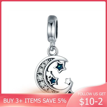 

CodeMonkey Authentic 925 Sterling Silver Sparkling Sky Moon & Star Clear CZ Dangle Charm fit Charm Bracelet Fine Jewelry CMC639