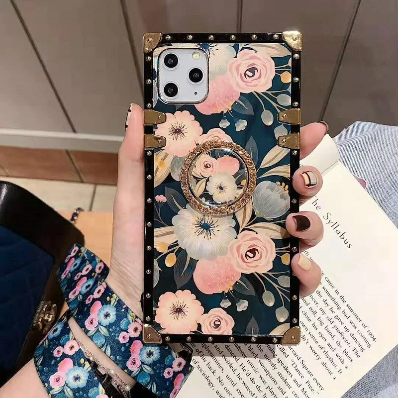 Luxury Blue Ray Flower Rose Square Silicone Holder Case For Huawei Mate 30 Pro P P30 Lite Honor 8x 9x Lanyard Bracket Cover Aliexpress