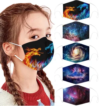 

5PCS Children Washable Mask Printed for Face Cover Mask Earloop Mask Can Put Replacement Pad Comfortable Suitable For School Use