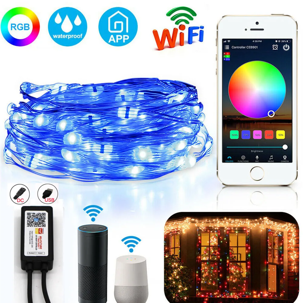 Tuya Wi-Fi USB DC5V Multi изменение цвета RGB время Управление Рождественская елка
