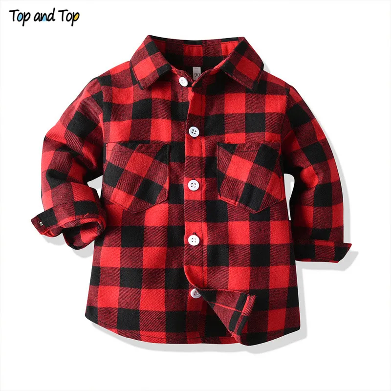 Spring Autumn Baby Boy Long Sleeve Cotton Plaid Shirt Casual Turn-down Classic Kids Gentleman Blouses Tops