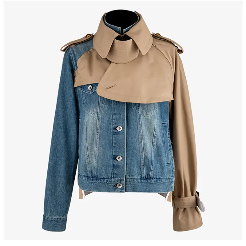 

Luxury Designer Brand Jacket for Women Fashion Windproof Collar Irregular Versatile Denim Trench Coat