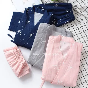 

New Japanese Style Pajama Sets for Women Cotton Kimono Cardigan Printed Yukata for Adults Summer Robe Traditional Sleepwear